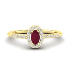 0.56 CTW Ruby & Micro Pave VS/SI Diamond Ring Halo 18K Yellow Gold - REF-31W3F - 21393