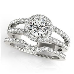1.51 CTW Certified VS/SI Diamond 2Pc Wedding Set Solitaire Halo 14K White Gold - REF-188M5H - 30876