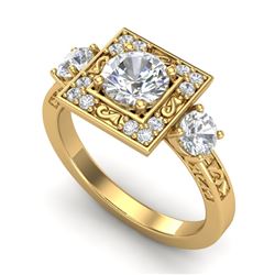 1.55 CTW VS/SI Diamond Solitaire Art Deco 3 Stone Ring 18K Yellow Gold - REF-272W8F - 37276