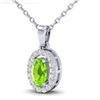 Image 2 : 0.41 CTW Peridot & Micro Pave VS/SI Diamond Necklace Halo 18K White Gold - REF-26F2N - 21323