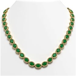 52.15 CTW Emerald & Diamond Halo Necklace 10K Yellow Gold - REF-655X3T - 40555