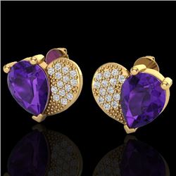 2.50 CTW Amethyst & Micro Pave VS/SI Diamond Earrings 10K Yellow Gold - REF-30W2F - 20065