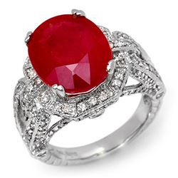 10.50 CTW Ruby & Diamond Ring 14K White Gold - REF-162T4M - 11899