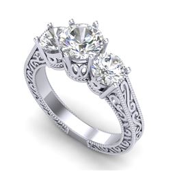 2.01 CTW VS/SI Diamond Solitaire Art Deco 3 Stone Ring 18K White Gold - REF-527H3A - 36929