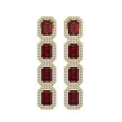 12.73 CTW Garnet & Diamond Halo Earrings 10K Yellow Gold - REF-146X9T - 41473