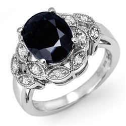 5.0 CTW Blue Sapphire & Diamond Ring 18K White Gold - REF-77K3W - 11911