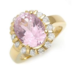 7.65 CTW Kunzite & Diamond Ring 10K Yellow Gold - REF-99H6A - 11246