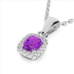 1.25 CTW Amethyst & Micro Pave VS/SI Diamond Halo Necklace 10K White Gold - REF-28W8F - 22875