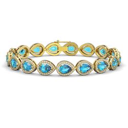 16.59 CTW Swiss Topaz & Diamond Halo Bracelet 10K Yellow Gold - REF-276A8X - 41125