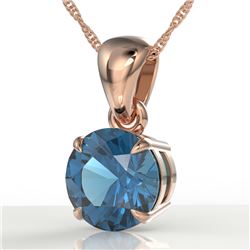 2 CTW London Blue Topaz Designer Inspired Solitaire Necklace 14K Rose Gold - REF-24N2Y - 22028