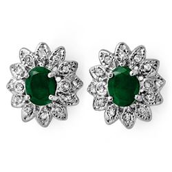 3.10 CTW Emerald & Diamond Earrings 14K White Gold - REF-80F5N - 13789