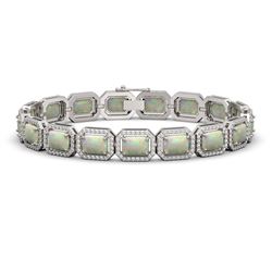 16.86 CTW Opal & Diamond Halo Bracelet 10K White Gold - REF-334K8W - 41393