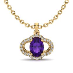 2 CTW Amethyst & Micro Pave VS/SI Diamond Necklace 10K Yellow Gold - REF-29H6A - 20620