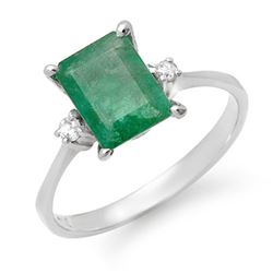 1.59 CTW Emerald & Diamond Ring 10K White Gold - REF-22F2N - 13611