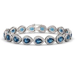 16.59 CTW London Topaz & Diamond Halo Bracelet 10K White Gold - REF-281X6T - 41126