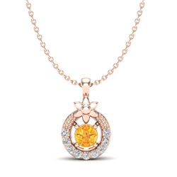 0.20 CTW Citrine & Micro Pave VS/SI Diamond Halo Necklace 14K Rose Gold - REF-22N8Y - 20360