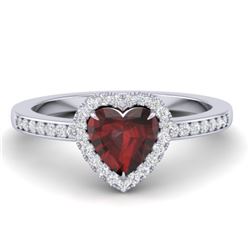 1.20 CTW Garnet & Micro VS/SI Diamond Ring Heart 14K White Gold - REF-35N3Y - 21406