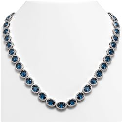 55.41 CTW London Topaz & Diamond Halo Necklace 10K White Gold - REF-576Y2K - 40589
