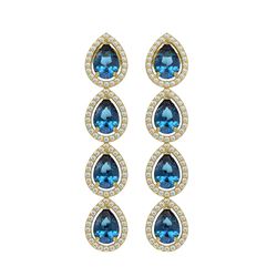 7.81 CTW London Topaz & Diamond Halo Earrings 10K Yellow Gold - REF-139X5T - 41176