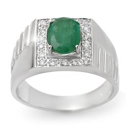 2.25 CTW Emerald & Diamond Men's Ring 10K White Gold - REF-47Y8K - 13419