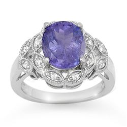 4.25 CTW Tanzanite & Diamond Ring 18K White Gold - REF-141M8H - 14512