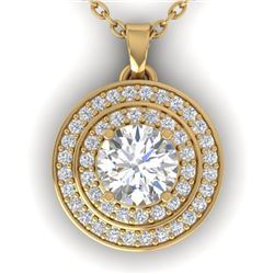 0.9 CTW Certified VS/SI Diamond Art Deco Halo Necklace 14K Yellow Gold - REF-116K4W - 30371