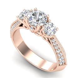 1.81 CTW VS/SI Diamond Art Deco 3 Stone Ring 18K Rose Gold - REF-318F2N - 37146