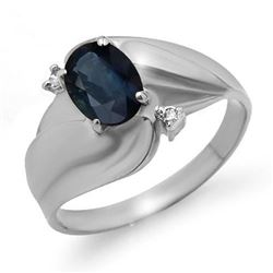 1.08 CTW Blue Sapphire & Diamond Ring 14K White Gold - REF-25F5N - 12703