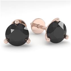 1.0 CTW Black Certified Diamond Stud Earrings Martini 14K Rose Gold - REF-25K8W - 38310