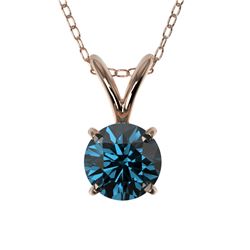 0.51 CTW Certified Intense Blue SI Diamond Solitaire Necklace 10K Rose Gold - REF-51K2W - 36727