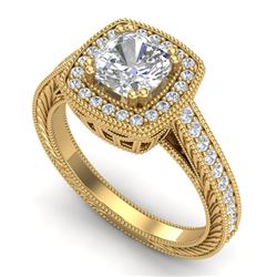 1.77 CTW Cushion VS/SI Diamond Art Deco Ring 18K Yellow Gold - REF-459A3X - 37033