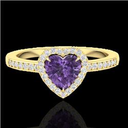 1 CTW Amethyst & Micro Pave Ring Heart Halo 14K Yellow Gold - REF-33H6A - 21401