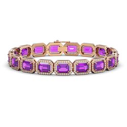 22.81 CTW Amethyst & Diamond Halo Bracelet 10K Rose Gold - REF-302A9X - 41418