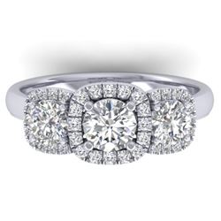 1.55 CTW Certified VS/SI Diamond Solitaire 3 Stone Ring 14K White Gold - REF-182T5M - 30426