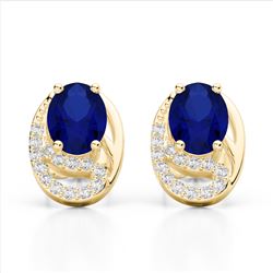 2.50 Sapphire & Micro VS/SI Diamond Stud Earrings 10K Yellow Gold - REF-25K6W - 22339