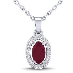 0.51 CTW Ruby & Micro Pave VS/SI Diamond Necklace Halo 18K White Gold - REF-33M5H - 21325