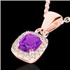 1.25 CTW Amethyst & Micro Pave VS/SI Diamond Halo Necklace 10K Rose Gold - REF-28A8X - 22876