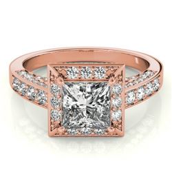 2.1 CTW Certified VS/SI Princess Diamond Solitaire Halo Ring 18K Rose Gold - REF-309K6W - 27172