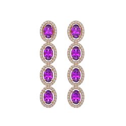 5.56 CTW Amethyst & Diamond Halo Earrings 10K Rose Gold - REF-103K3W - 40542