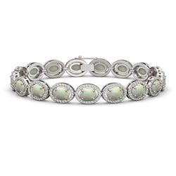 14.24 CTW Opal & Diamond Halo Bracelet 10K White Gold - REF-298M2H - 40616