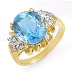 5.22 CTW Blue Topaz & Diamond Ring 10K Yellow Gold - REF-29K3W - 13265