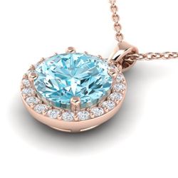 2 CTW Sky Topaz & Halo VS/SI Diamond Micro Pave Necklace 14K Rose Gold - REF-34H2A - 21554