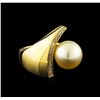 Image 1 : Pearl and Diamond Ring - 14KT Yellow Gold