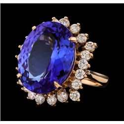 14.54 ctw Tanzanite and Diamond Ring - 14KT Rose Gold