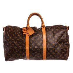 Louis Vuitton Monogram Canvas Leather Keepall 50 cm Bandouliere Duffle Bag