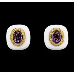 5.50 ctw Amethyst And Diamond Earrings - 14KT Yellow Gold