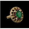 14KT Yellow Gold 3.89 ctw Emerald, Ruby and Diamond Ring