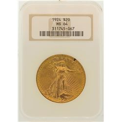 1924 $20 St. Gaudens Double Eagle Gold Coin NGC MS64