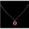 Image 2 : 14KT Rose Gold 2.25 ctw Tourmaline and Diamond Pendant With Chain