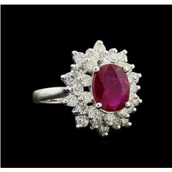 GIA Cert 2.17 ctw Ruby and Diamond Ring - 14KT White Gold